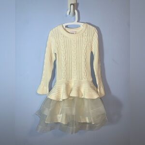 Bonnie Jean Ivory cableKnit sweater tutu Dress long sleeve crew neck size 7